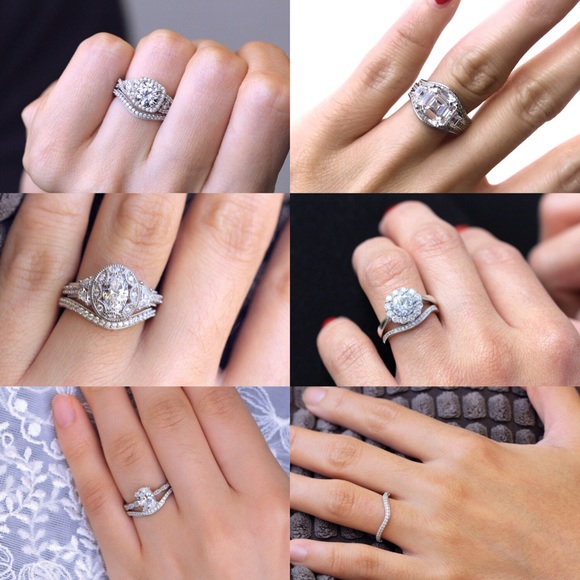 2pcs Solid 925 Silver curve wedding band Pave Ring - Picture 6 of 6